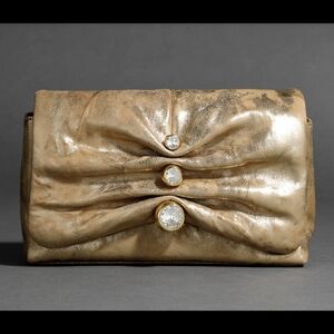 Alexis Bittar Antique Gold Ruched Crystal Crossbody Clutch NWT Swarovski Leather